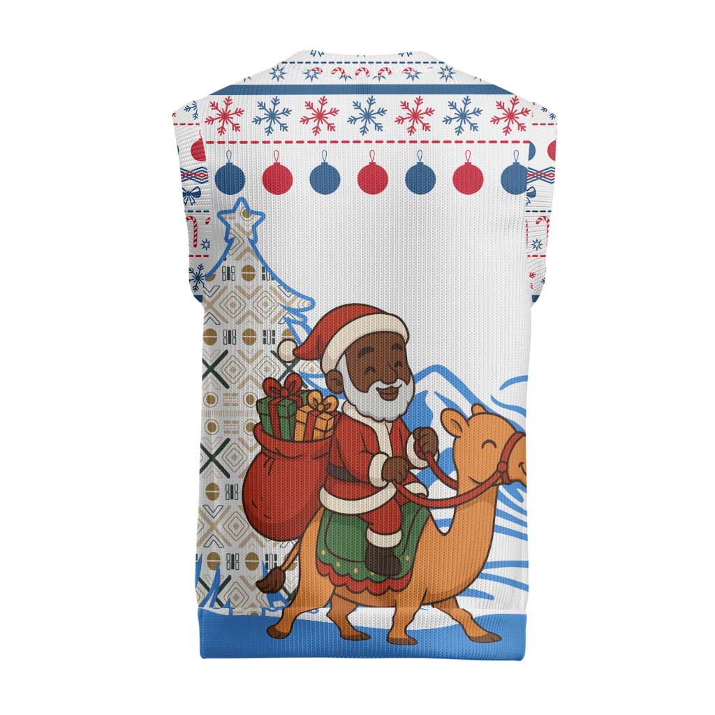 Somalia Christmas Knitted V-Neck Vest with Santa on Camel Christmas Tree Ornaments Candy Canes and Snowflake - Wonder Print Shop