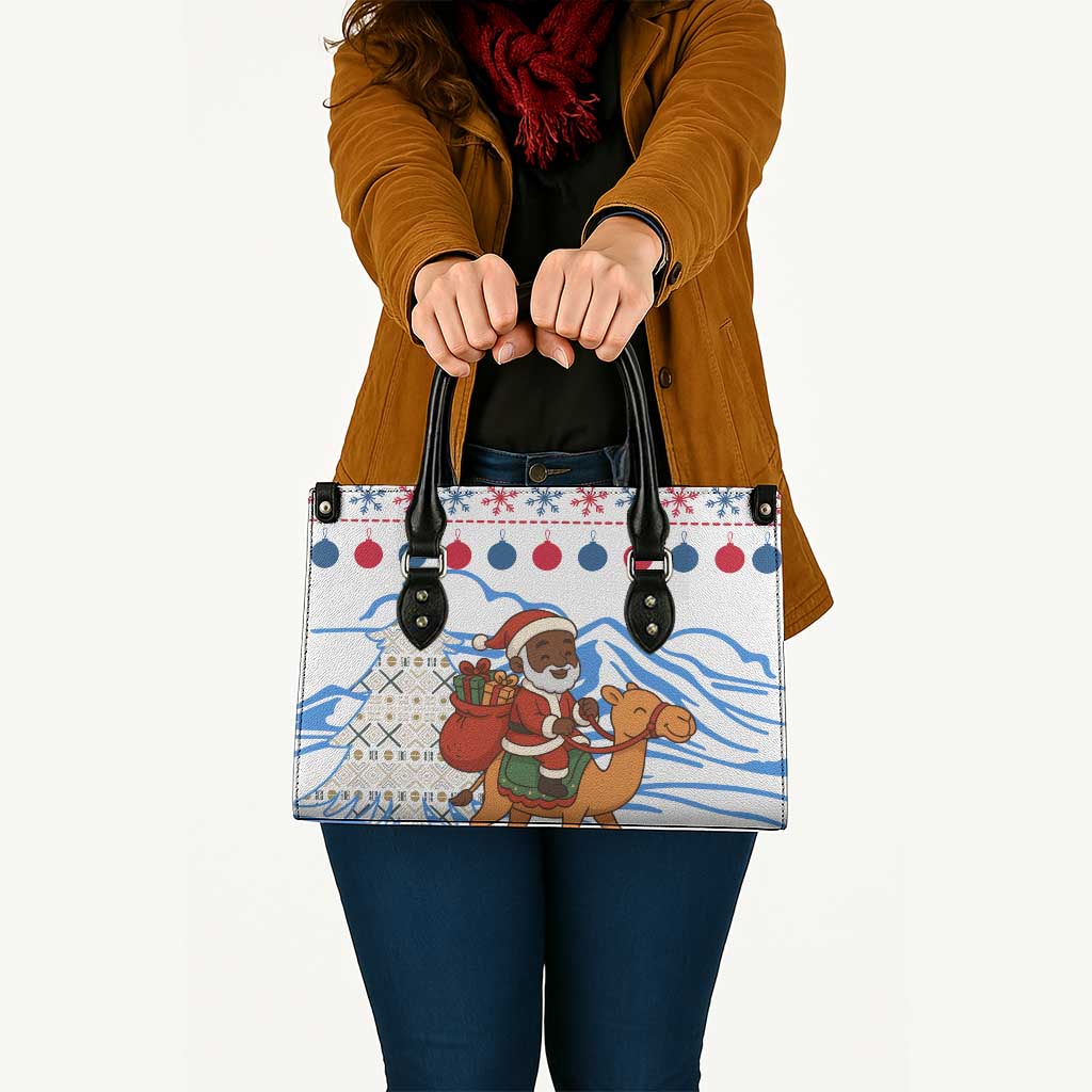 Somalia Christmas Leather Bag with Santa on Camel Christmas Tree Ornaments Candy Canes and Snowflake - Wonder Print Shop