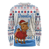 Somalia Christmas Long Sleeve Shirt with Santa on Camel Christmas Tree Ornaments Candy Canes and Snowflake - Wonder Print Shop