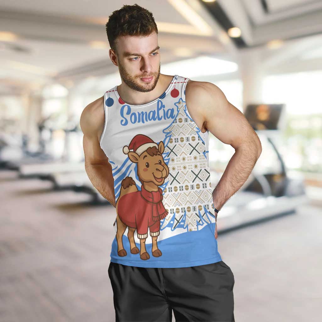 Somalia Christmas Men Tank Top with Santa on Camel Christmas Tree Ornaments Candy Canes and Snowflake - Wonder Print Shop