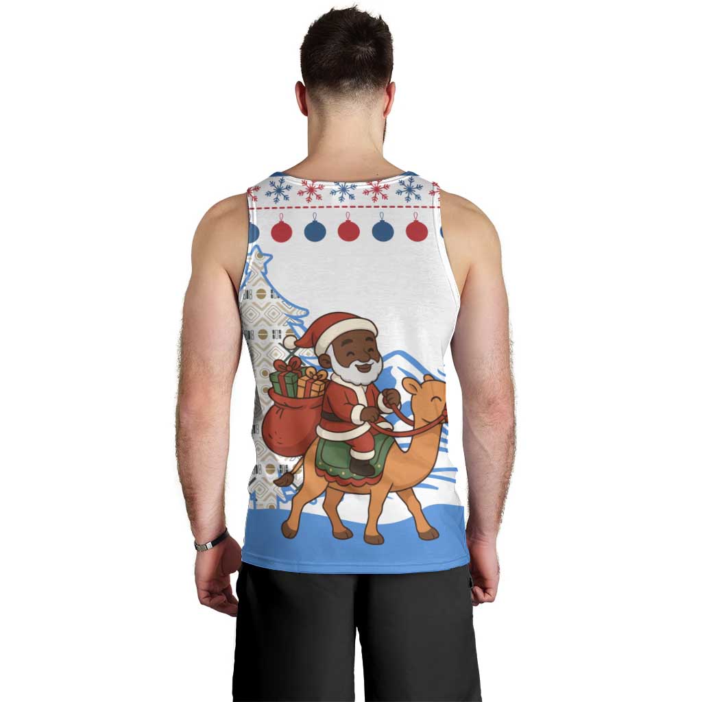 Somalia Christmas Men Tank Top with Santa on Camel Christmas Tree Ornaments Candy Canes and Snowflake - Wonder Print Shop