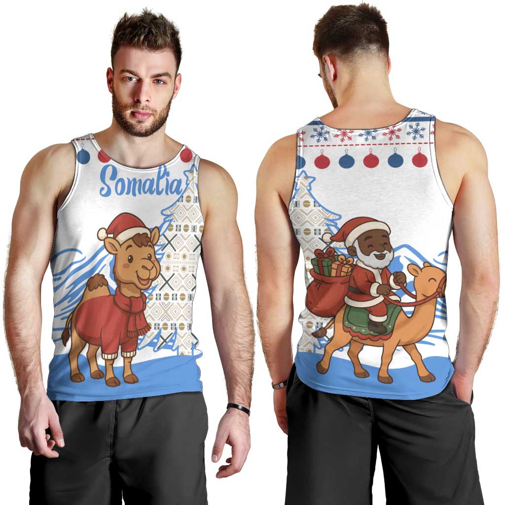 Somalia Christmas Men Tank Top with Santa on Camel Christmas Tree Ornaments Candy Canes and Snowflake - Wonder Print Shop