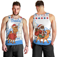 Somalia Christmas Men Tank Top with Santa on Camel Christmas Tree Ornaments Candy Canes and Snowflake - Wonder Print Shop