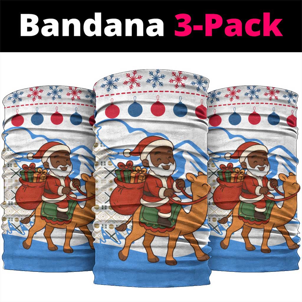 Somalia Christmas Neck Gaiter with Santa on Camel Christmas Tree Ornaments Candy Canes and Snowflake - Wonder Print Shop