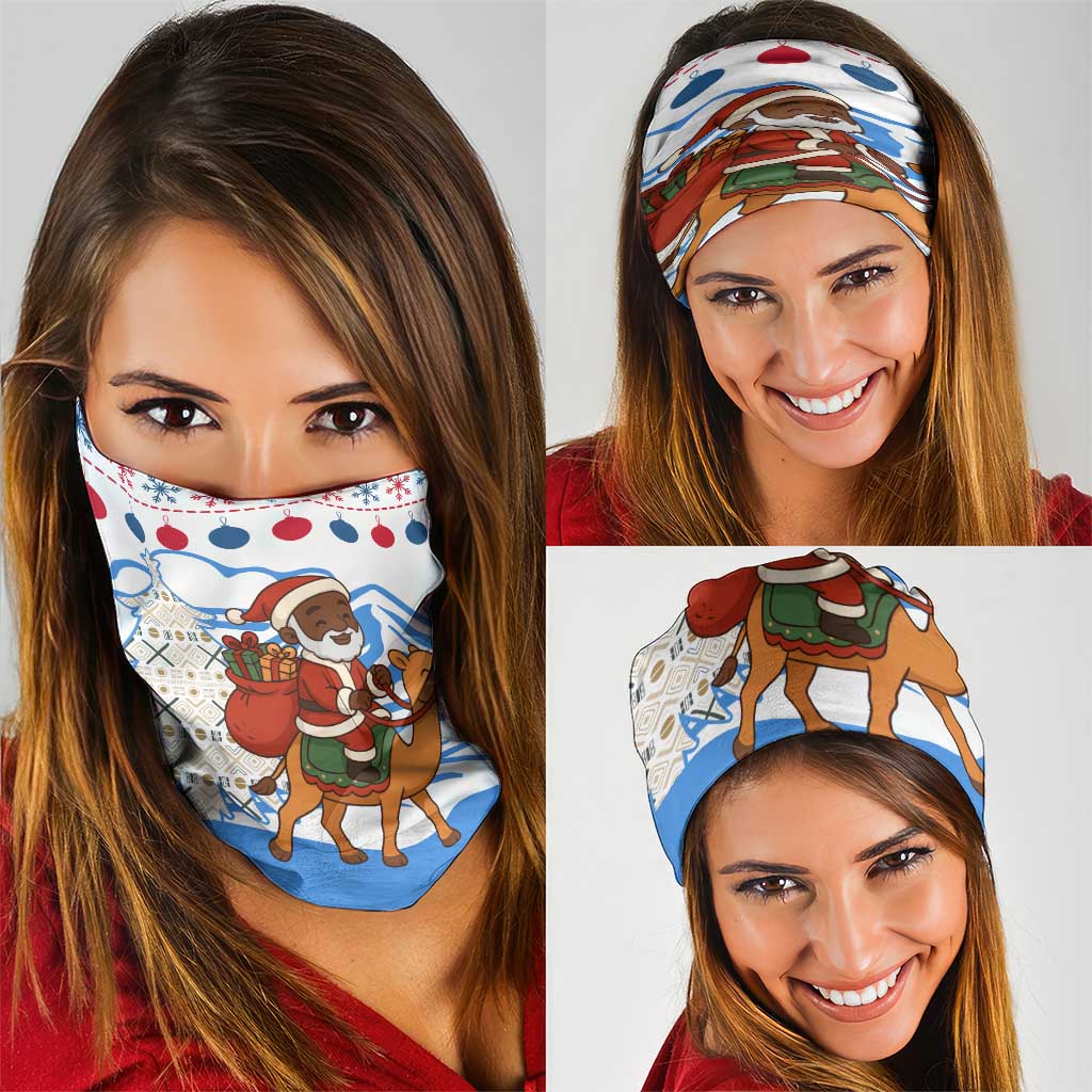 Somalia Christmas Neck Gaiter with Santa on Camel Christmas Tree Ornaments Candy Canes and Snowflake - Wonder Print Shop