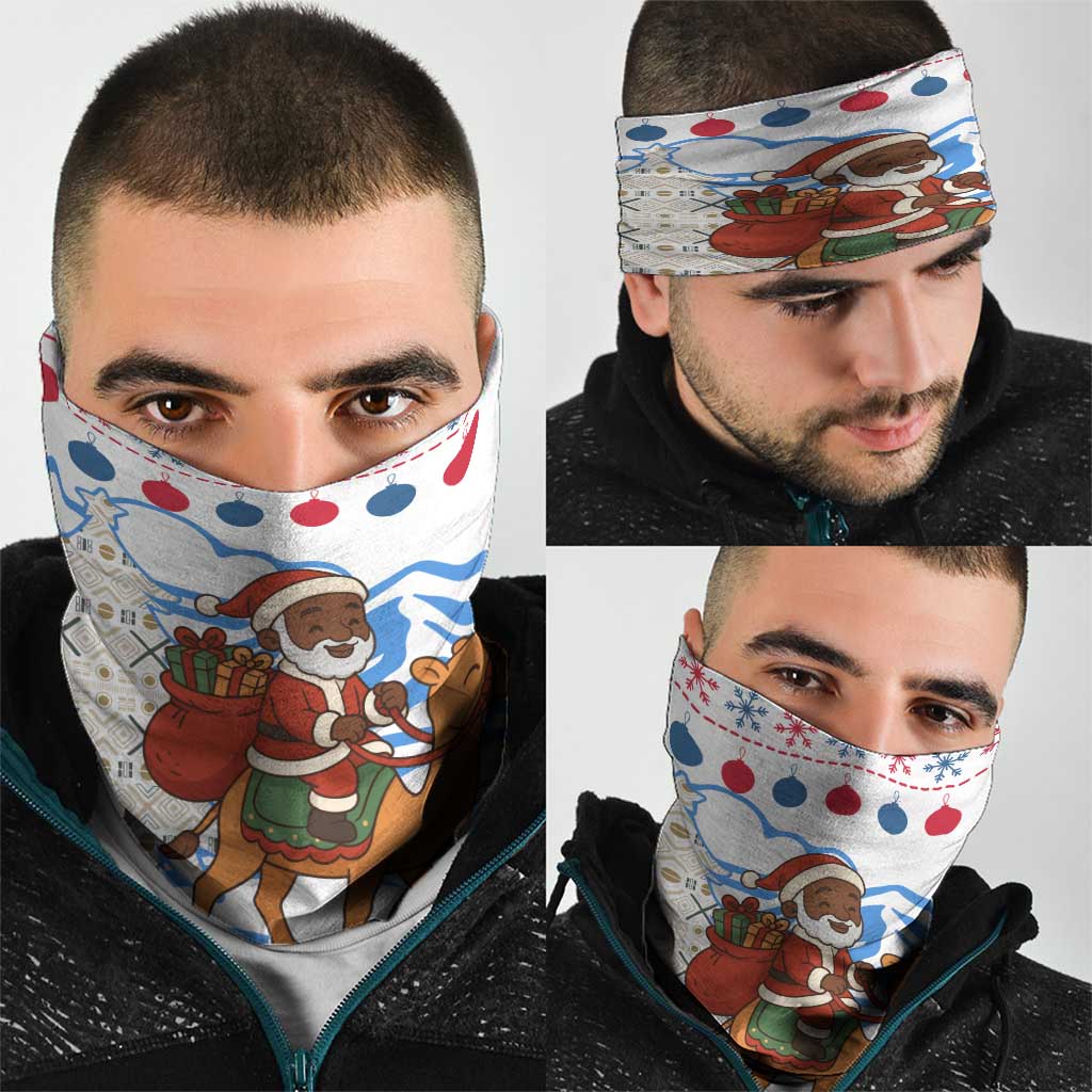 Somalia Christmas Neck Gaiter with Santa on Camel Christmas Tree Ornaments Candy Canes and Snowflake - Wonder Print Shop