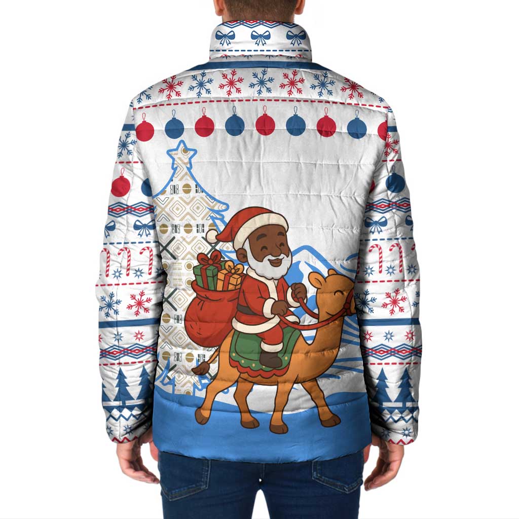 Somalia Christmas Padded Jacket with Santa on Camel Christmas Tree Ornaments Candy Canes and Snowflake - Wonder Print Shop