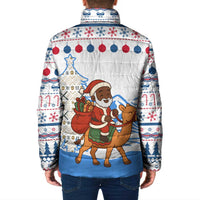 Somalia Christmas Padded Jacket with Santa on Camel Christmas Tree Ornaments Candy Canes and Snowflake - Wonder Print Shop