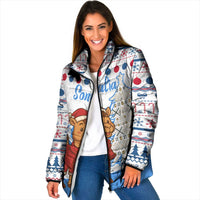 Somalia Christmas Padded Jacket with Santa on Camel Christmas Tree Ornaments Candy Canes and Snowflake - Wonder Print Shop