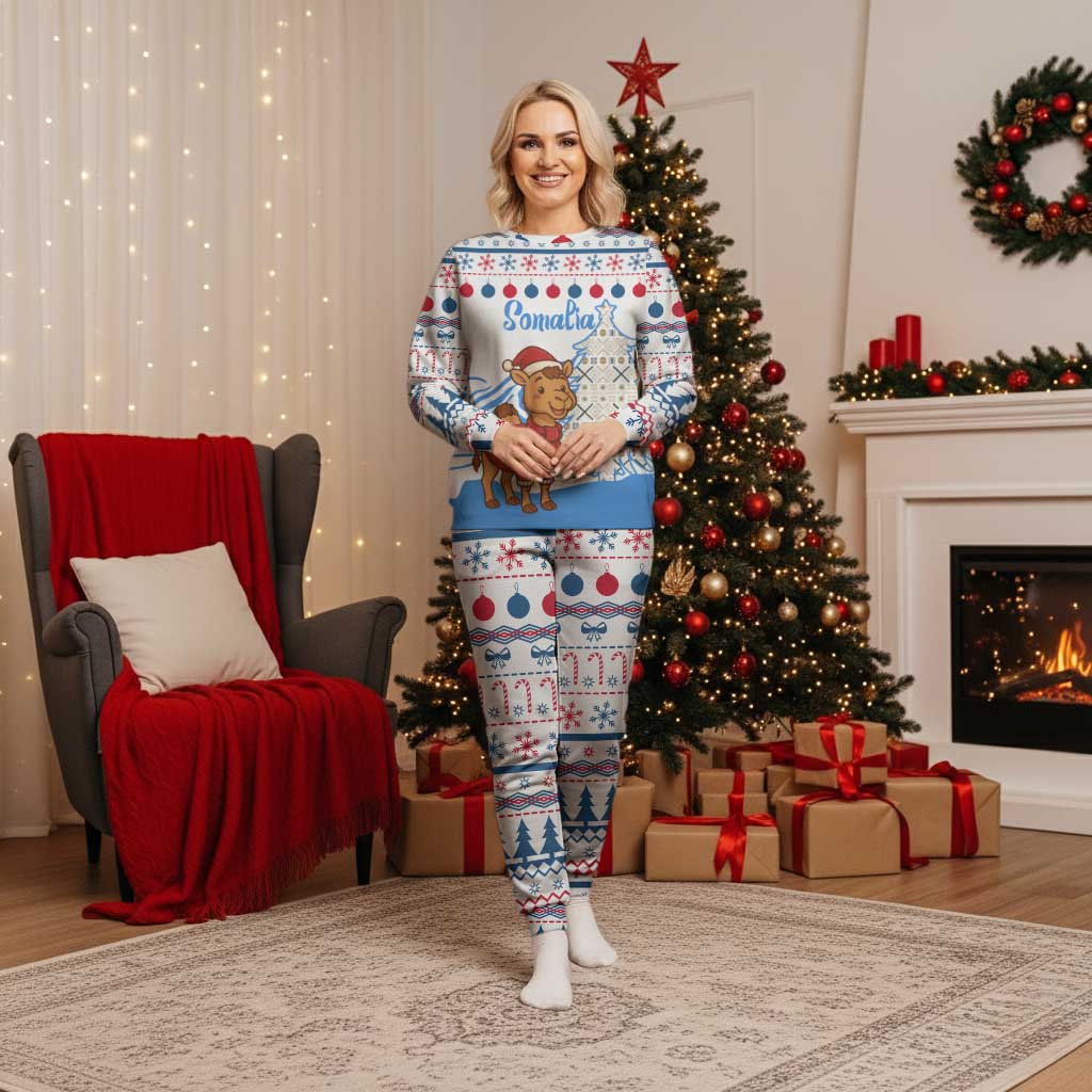 Somalia Christmas Pajama Set with Santa on Camel Christmas Tree Ornaments Candy Canes and Snowflake - Wonder Print Shop