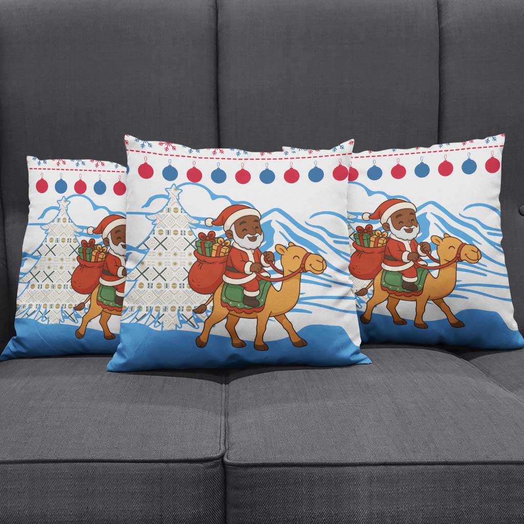Somalia Christmas Pillow Cover with Santa on Camel Christmas Tree Ornaments Candy Canes and Snowflake - Wonder Print Shop