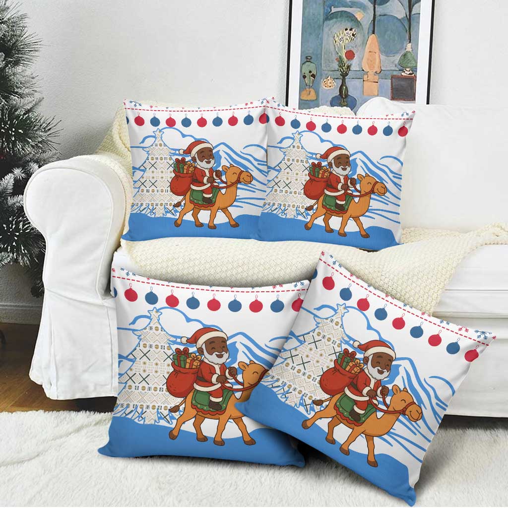 Somalia Christmas Pillow Cover with Santa on Camel Christmas Tree Ornaments Candy Canes and Snowflake - Wonder Print Shop