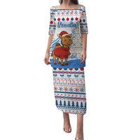 Somalia Christmas Puletasi with Santa on Camel Christmas Tree Ornaments Candy Canes and Snowflake - Wonder Print Shop