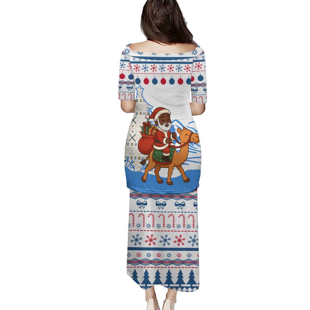 Somalia Christmas Puletasi with Santa on Camel Christmas Tree Ornaments Candy Canes and Snowflake - Wonder Print Shop