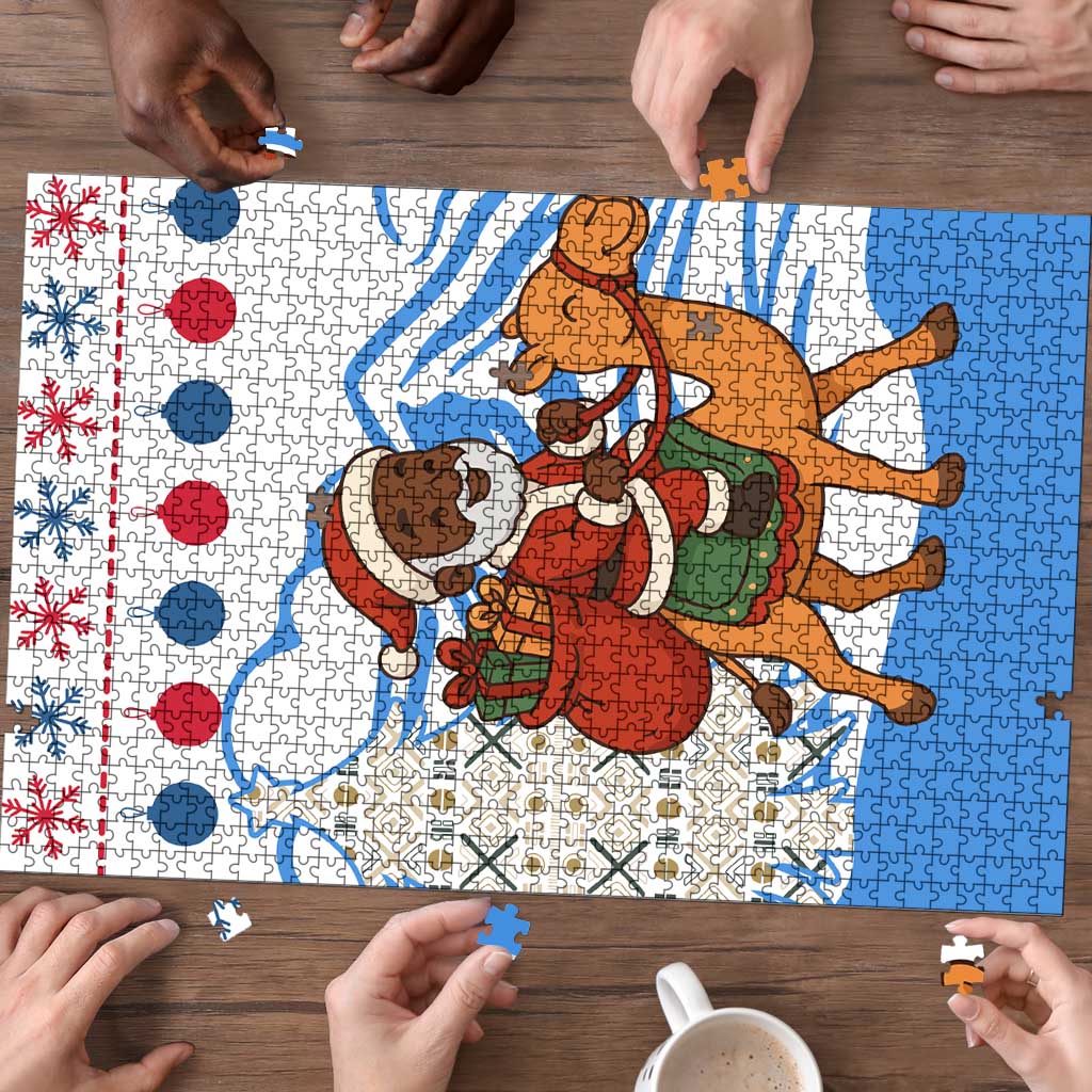 Somalia Christmas Puzzle with Santa on Camel Christmas Tree Ornaments Candy Canes and Snowflake - Wonder Print Shop