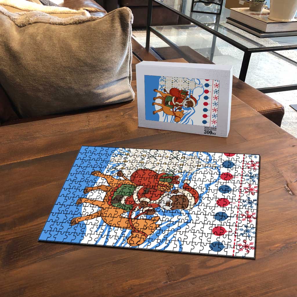 Somalia Christmas Puzzle with Santa on Camel Christmas Tree Ornaments Candy Canes and Snowflake - Wonder Print Shop