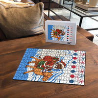 Somalia Christmas Puzzle with Santa on Camel Christmas Tree Ornaments Candy Canes and Snowflake - Wonder Print Shop