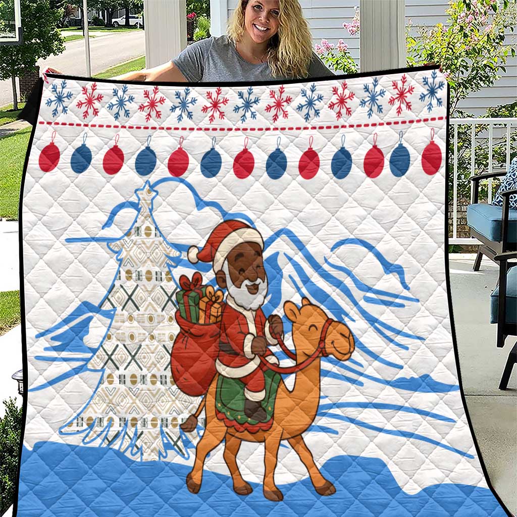 Somalia Christmas Quilt with Santa on Camel Christmas Tree Ornaments Candy Canes and Snowflake - Wonder Print Shop