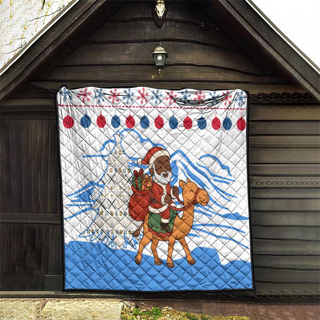 Somalia Christmas Quilt with Santa on Camel Christmas Tree Ornaments Candy Canes and Snowflake - Wonder Print Shop