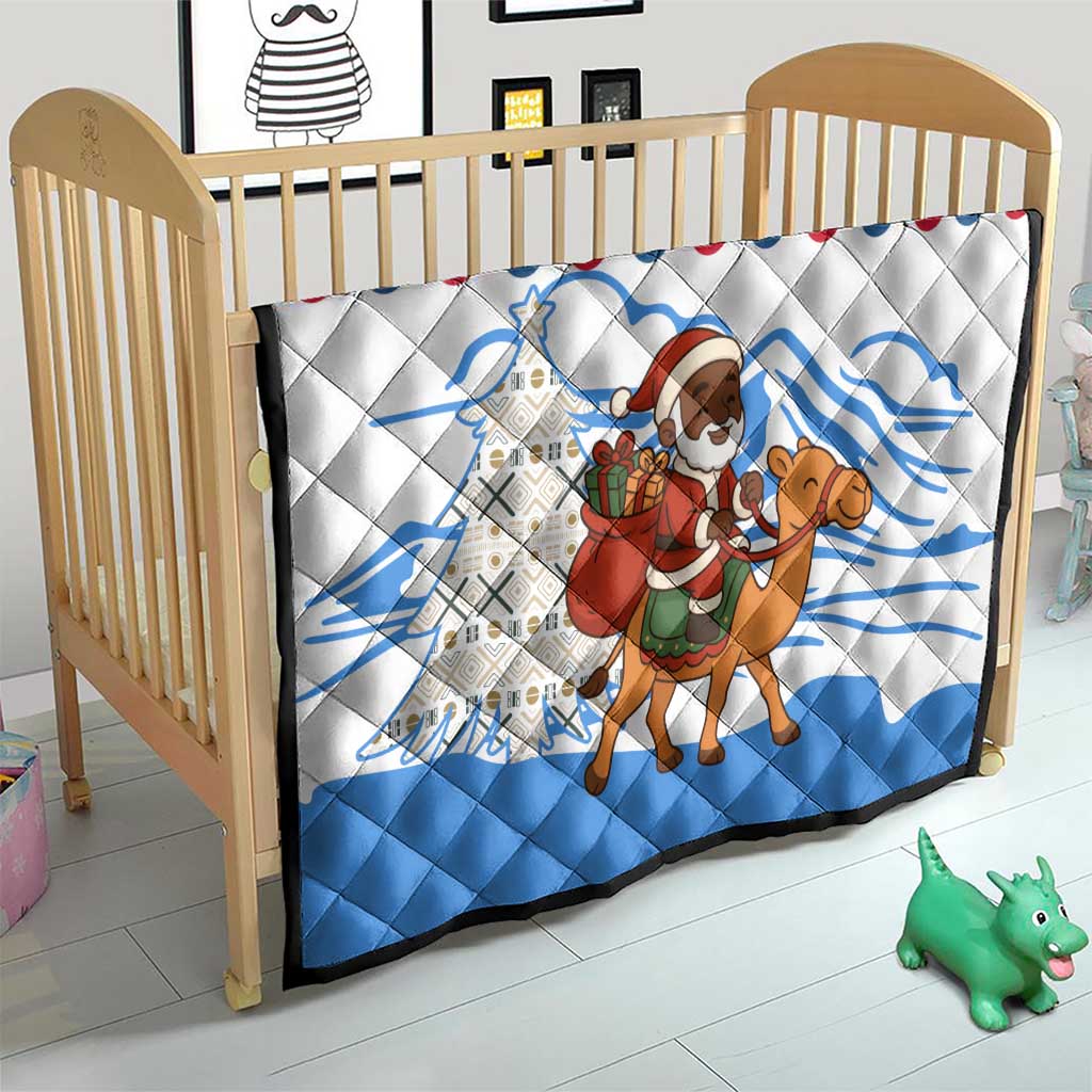 Somalia Christmas Quilt with Santa on Camel Christmas Tree Ornaments Candy Canes and Snowflake - Wonder Print Shop