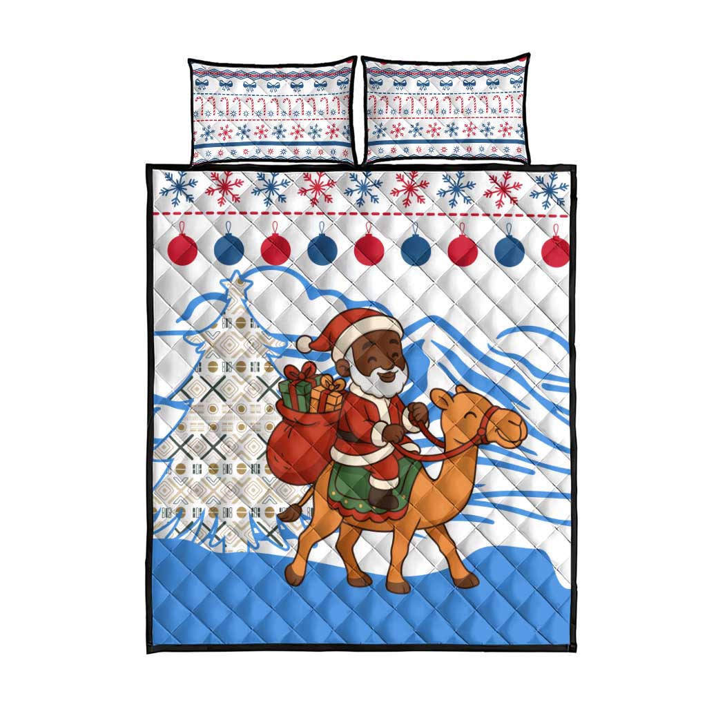Somalia Christmas Quilt Bed Set with Santa on Camel Christmas Tree Ornaments Candy Canes and Snowflake - Wonder Print Shop