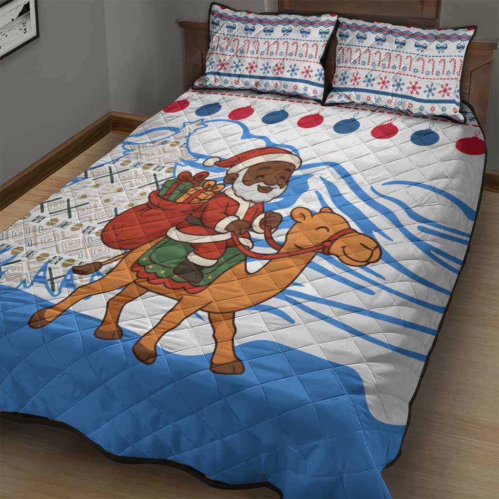 Somalia Christmas Quilt Bed Set with Santa on Camel Christmas Tree Ornaments Candy Canes and Snowflake - Wonder Print Shop