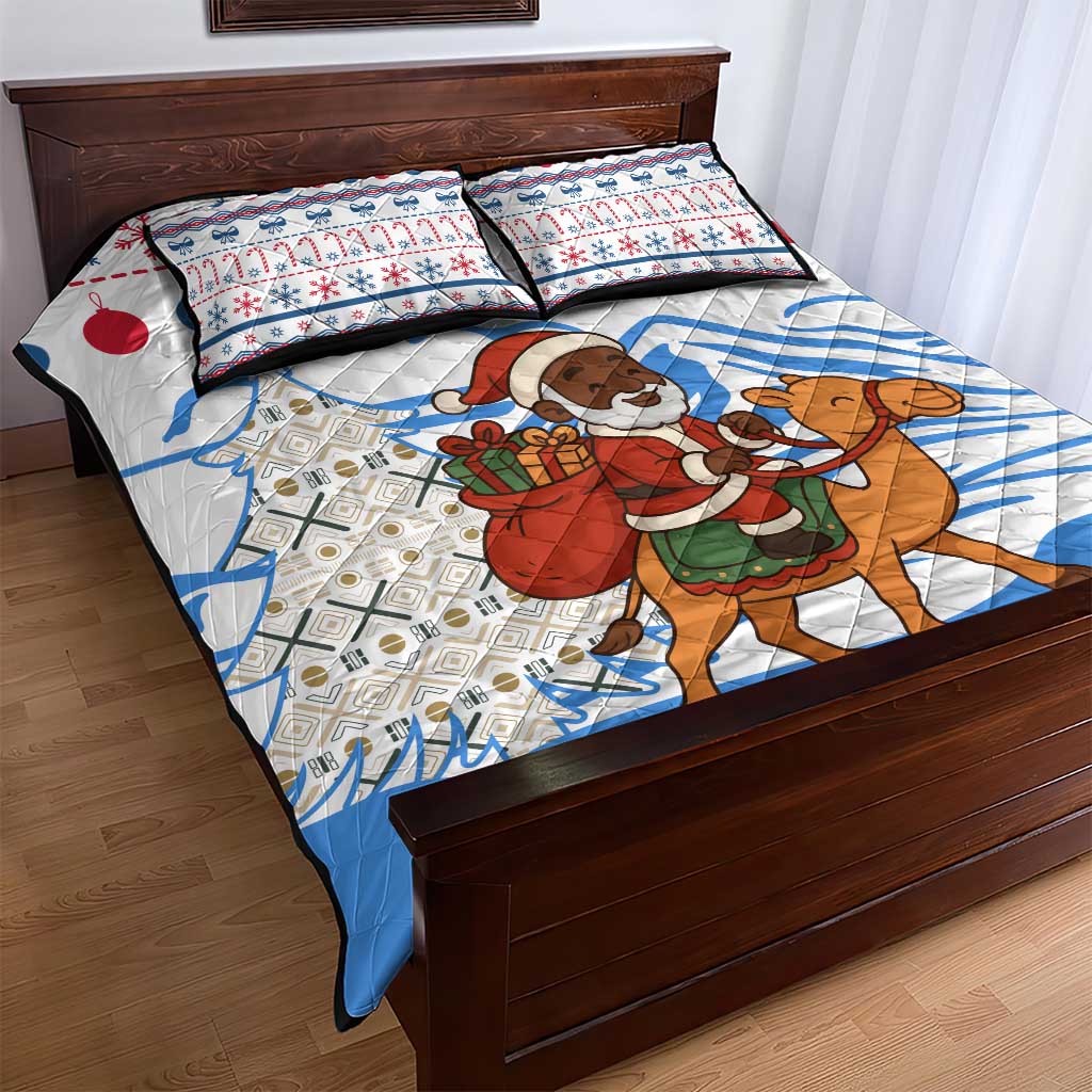 Somalia Christmas Quilt Bed Set with Santa on Camel Christmas Tree Ornaments Candy Canes and Snowflake - Wonder Print Shop