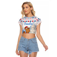 Somalia Christmas Raglan Cropped T Shirt with Santa on Camel Christmas Tree Ornaments Candy Canes and Snowflake - Wonder Print Shop