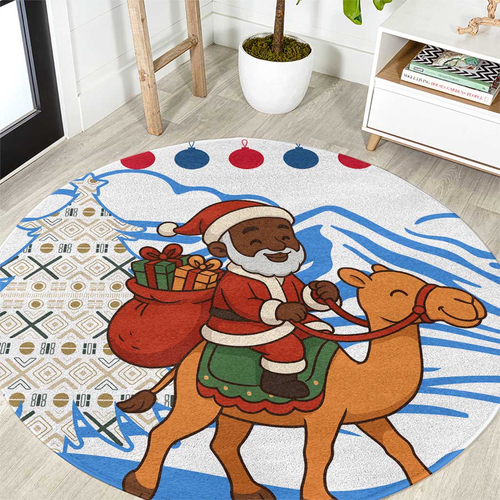 Somalia Christmas Round Carpet with Santa on Camel Christmas Tree Ornaments Candy Canes and Snowflake - Wonder Print Shop