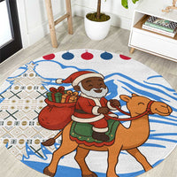 Somalia Christmas Round Carpet with Santa on Camel Christmas Tree Ornaments Candy Canes and Snowflake - Wonder Print Shop