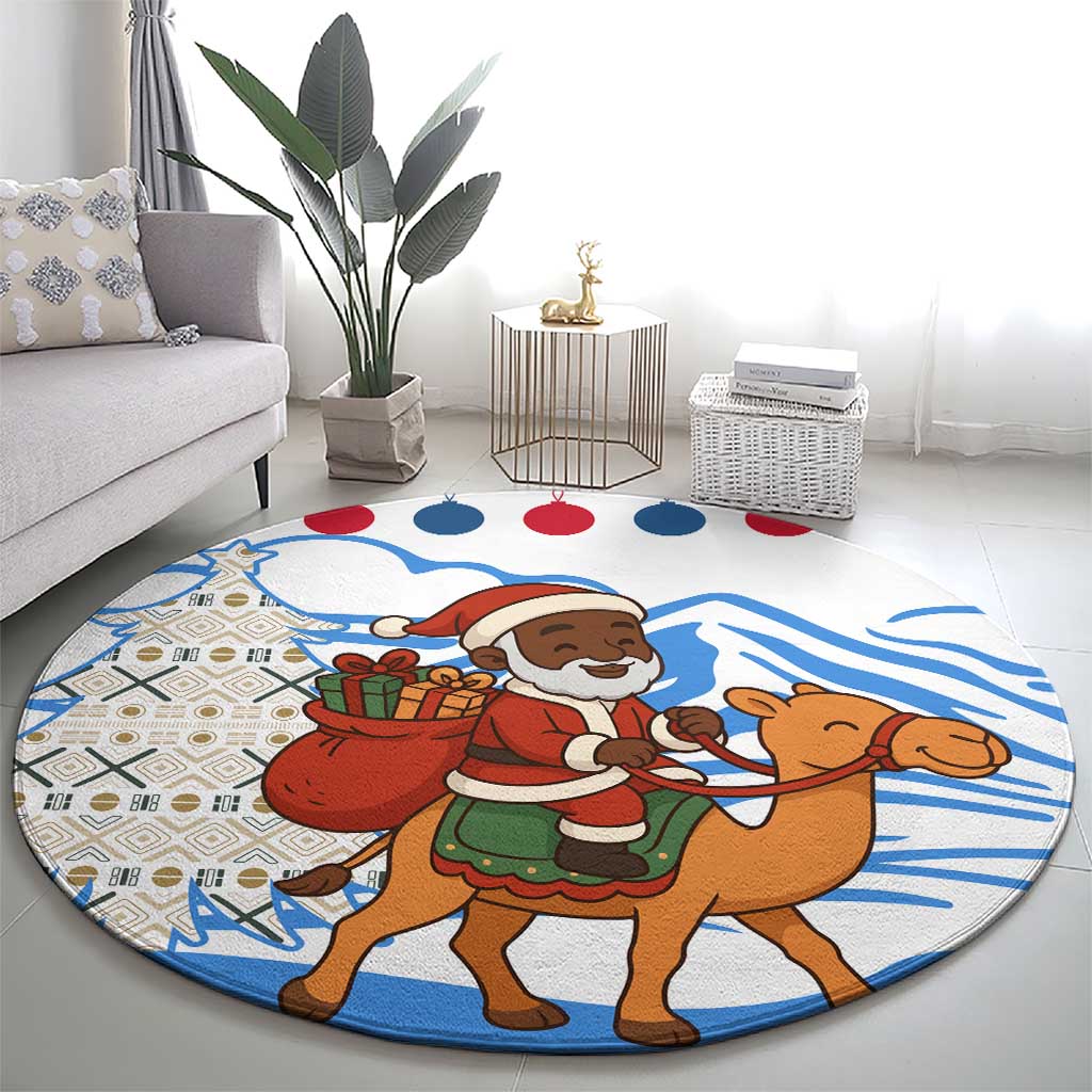 Somalia Christmas Round Carpet with Santa on Camel Christmas Tree Ornaments Candy Canes and Snowflake - Wonder Print Shop