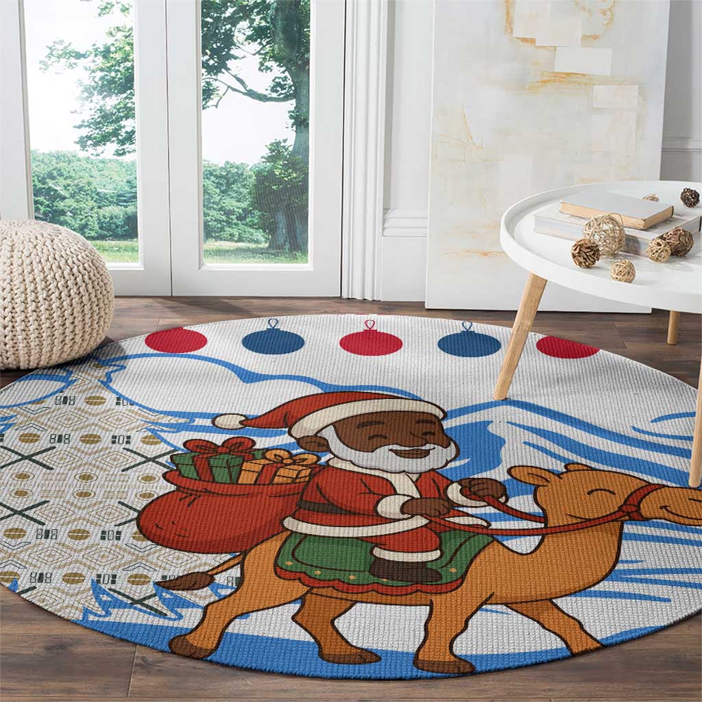 Somalia Christmas Round Carpet with Santa on Camel Christmas Tree Ornaments Candy Canes and Snowflake - Wonder Print Shop