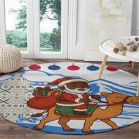 Somalia Christmas Round Carpet with Santa on Camel Christmas Tree Ornaments Candy Canes and Snowflake - Wonder Print Shop