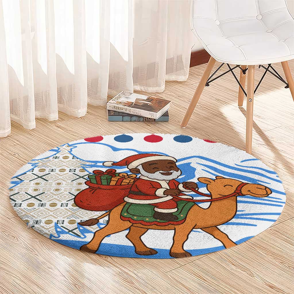 Somalia Christmas Round Carpet with Santa on Camel Christmas Tree Ornaments Candy Canes and Snowflake - Wonder Print Shop