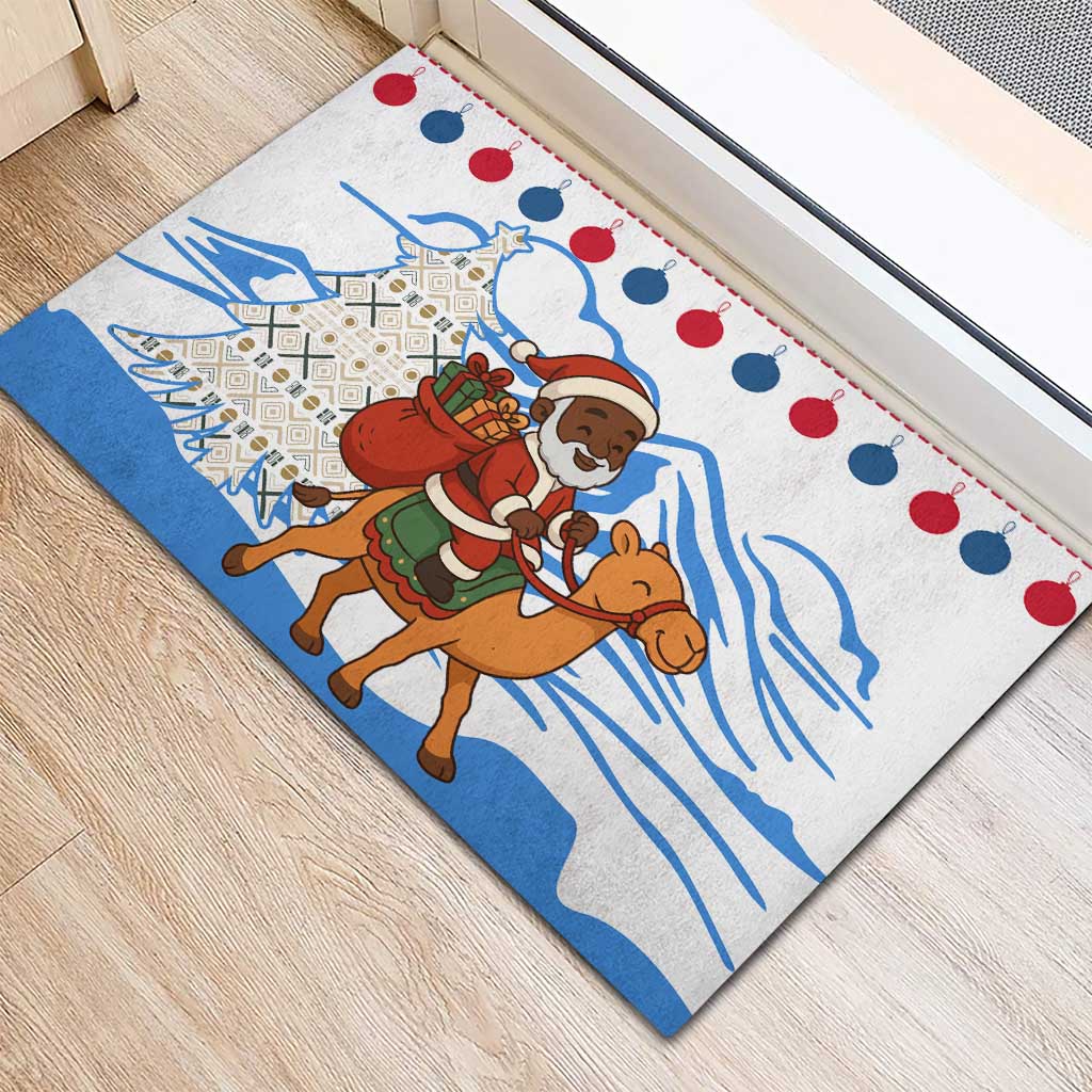 Somalia Christmas Rubber Doormat with Santa on Camel Christmas Tree Ornaments Candy Canes and Snowflake - Wonder Print Shop