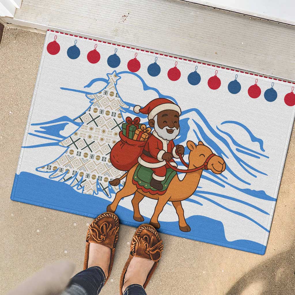 Somalia Christmas Rubber Doormat with Santa on Camel Christmas Tree Ornaments Candy Canes and Snowflake - Wonder Print Shop