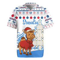 Somalia Christmas Rugby Jersey with Santa on Camel Christmas Tree Ornaments Candy Canes and Snowflake - Wonder Print Shop