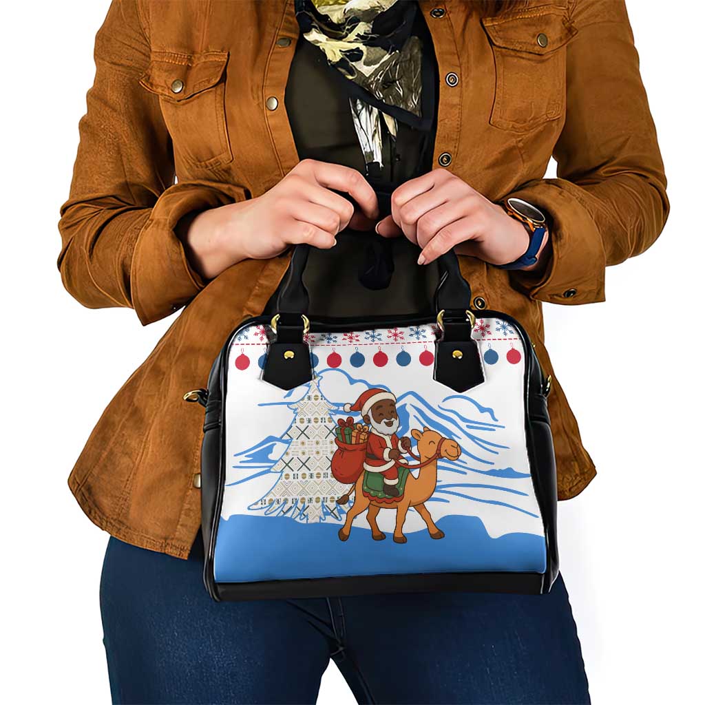 Somalia Christmas Shoulder Handbag with Santa on Camel Christmas Tree Ornaments Candy Canes and Snowflake - Wonder Print Shop