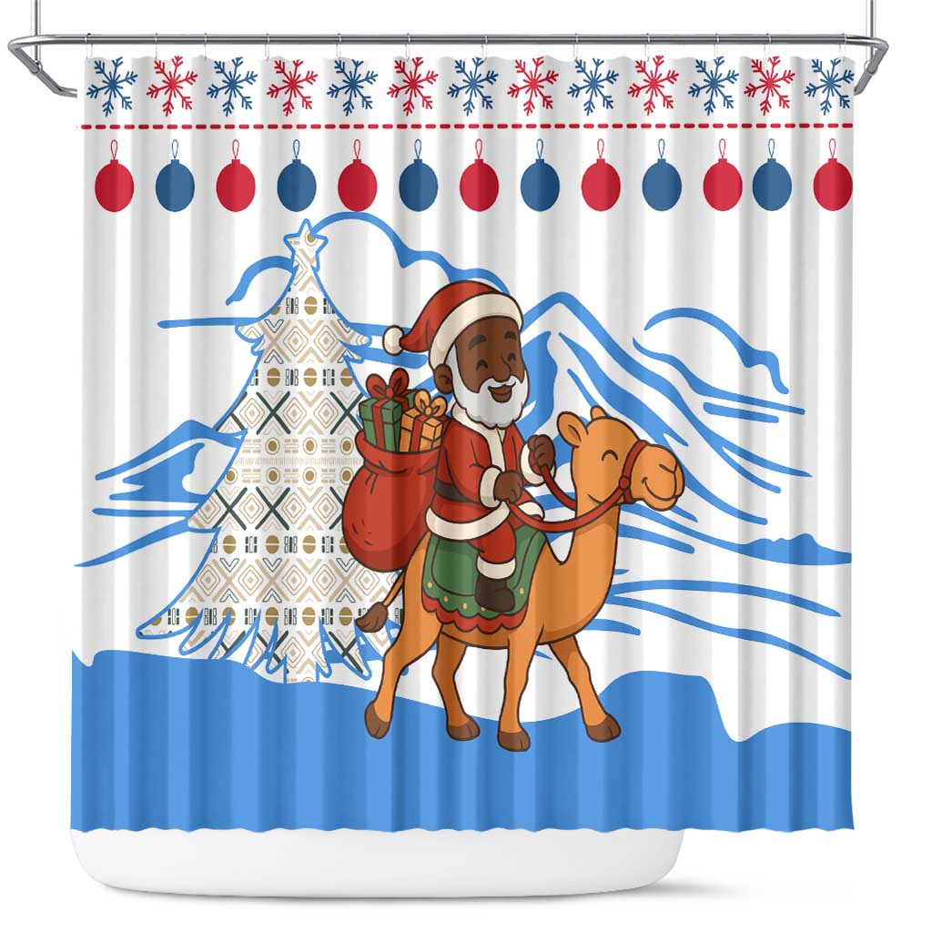 Somalia Christmas Shower Curtain with Santa on Camel Christmas Tree Ornaments Candy Canes and Snowflake - Wonder Print Shop