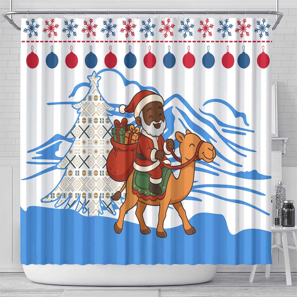 Somalia Christmas Shower Curtain with Santa on Camel Christmas Tree Ornaments Candy Canes and Snowflake - Wonder Print Shop