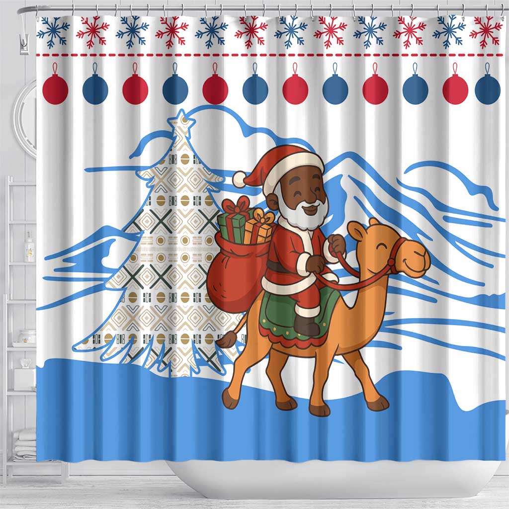 Somalia Christmas Shower Curtain with Santa on Camel Christmas Tree Ornaments Candy Canes and Snowflake - Wonder Print Shop