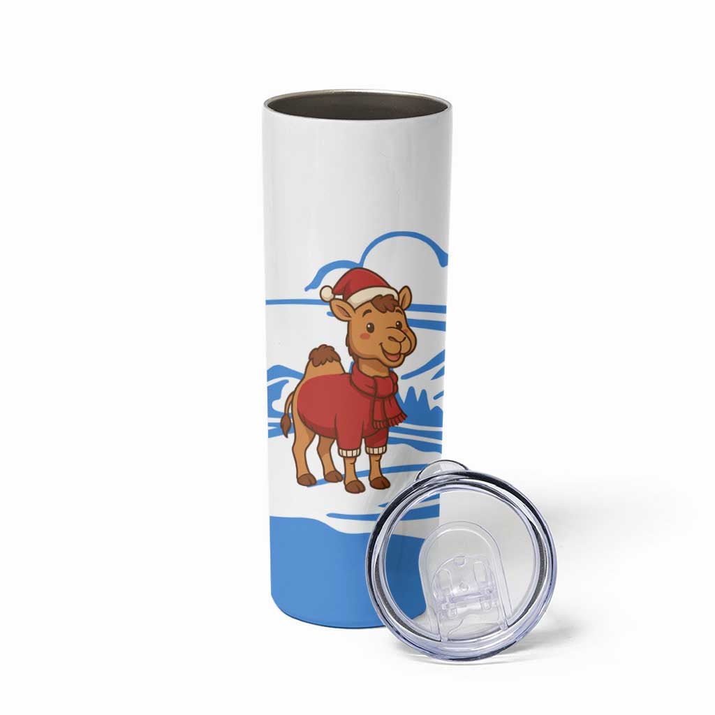 Somalia Christmas Skinny Tumbler with Santa on Camel Christmas Tree Ornaments Candy Canes and Snowflake - Wonder Print Shop