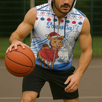 Somalia Christmas Sleeveless Zip Hoodie with Santa on Camel Christmas Tree Ornaments Candy Canes and Snowflake - Wonder Print Shop