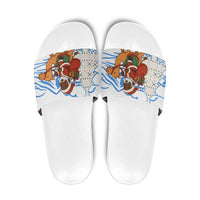 Somalia Christmas Slide Sandals with Santa on Camel Christmas Tree Ornaments Candy Canes and Snowflake - Wonder Print Shop