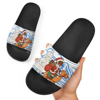 Somalia Christmas Slide Sandals with Santa on Camel Christmas Tree Ornaments Candy Canes and Snowflake - Wonder Print Shop