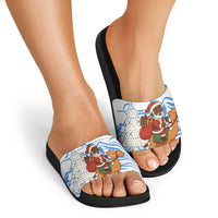 Somalia Christmas Slide Sandals with Santa on Camel Christmas Tree Ornaments Candy Canes and Snowflake - Wonder Print Shop