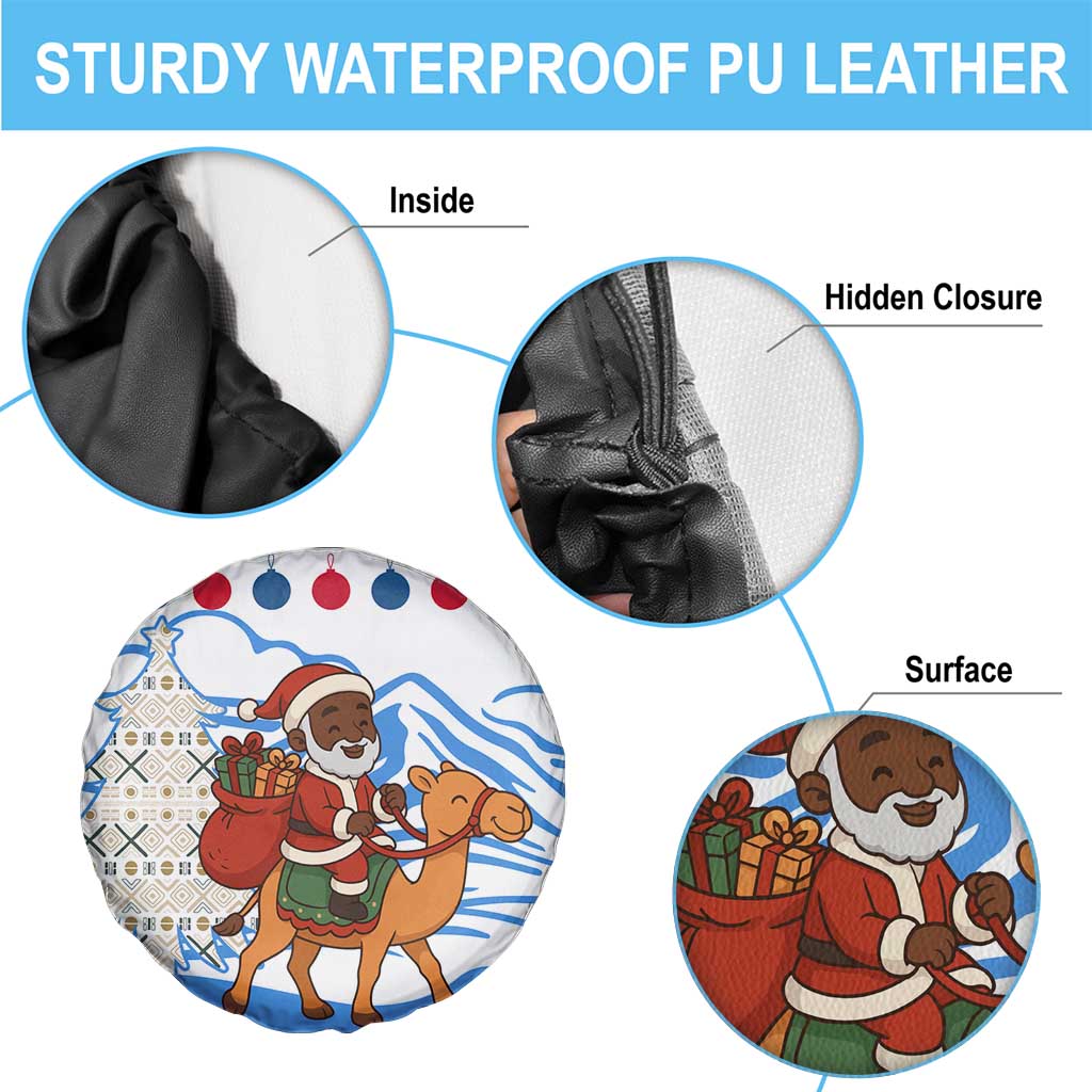 Somalia Christmas Spare Tire Cover with Santa on Camel Christmas Tree Ornaments Candy Canes and Snowflake - Wonder Print Shop