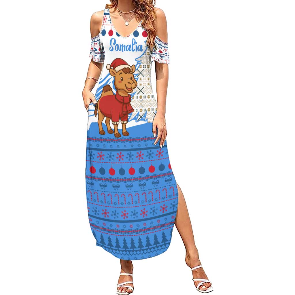Somalia Christmas Summer Maxi Dress with Santa on Camel Christmas Tree Ornaments Candy Canes and Snowflake - Wonder Print Shop