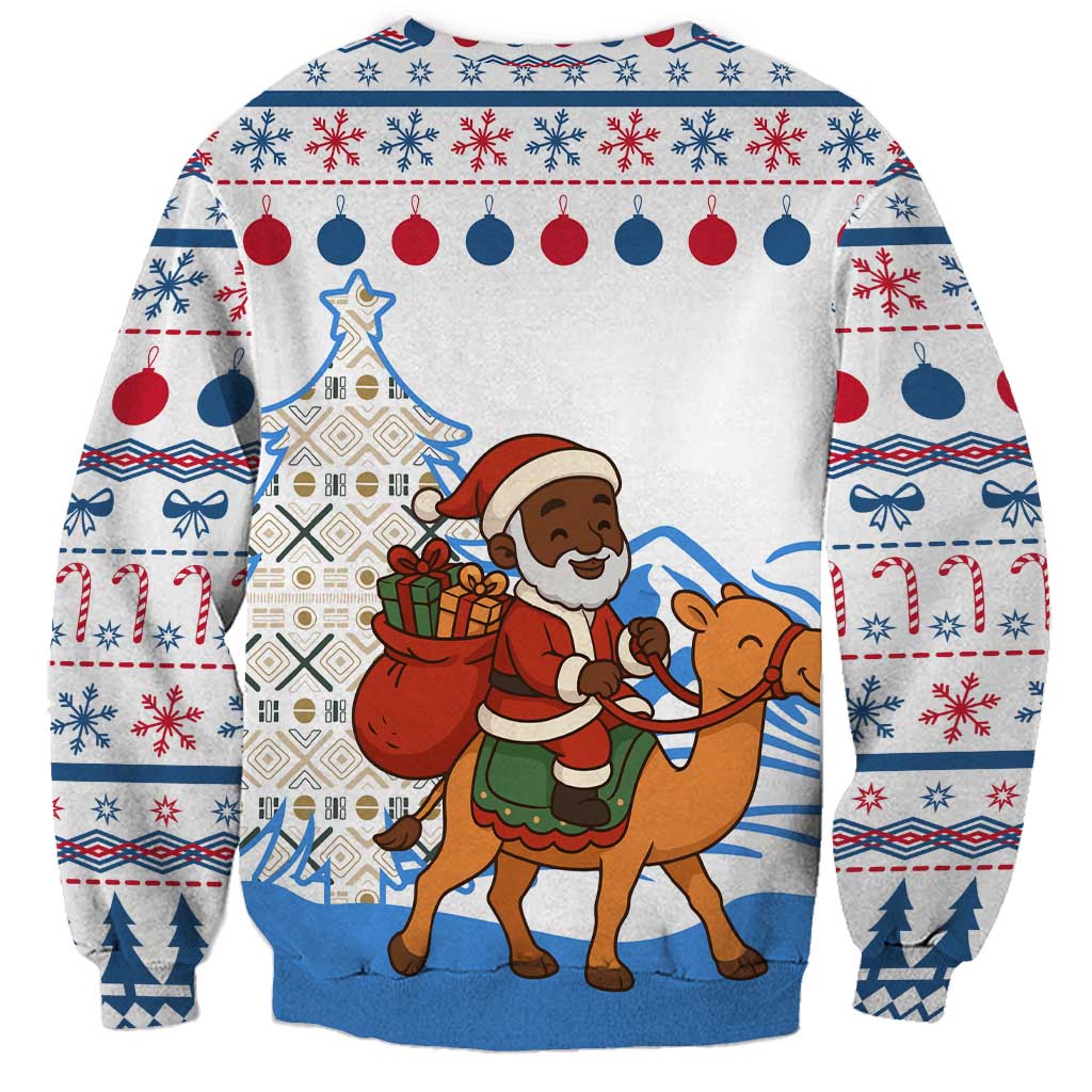 Somalia Christmas Sweatshirt with Santa on Camel Christmas Tree Ornaments Candy Canes and Snowflake - Wonder Print Shop