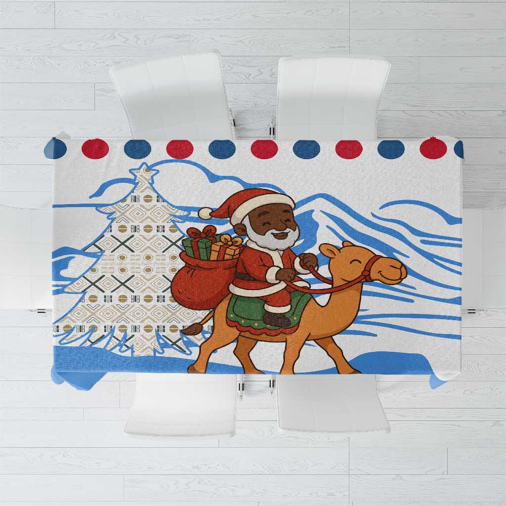 Somalia Christmas Tablecloth with Santa on Camel Christmas Tree Ornaments Candy Canes and Snowflake - Wonder Print Shop